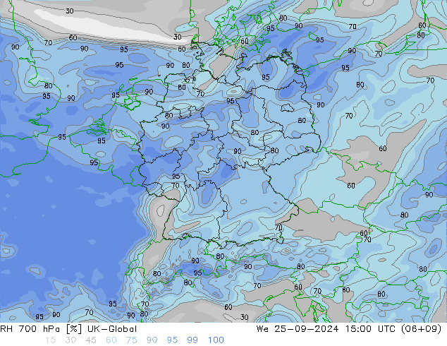 RH 700 hPa UK-Global We 25.09.2024 15 UTC