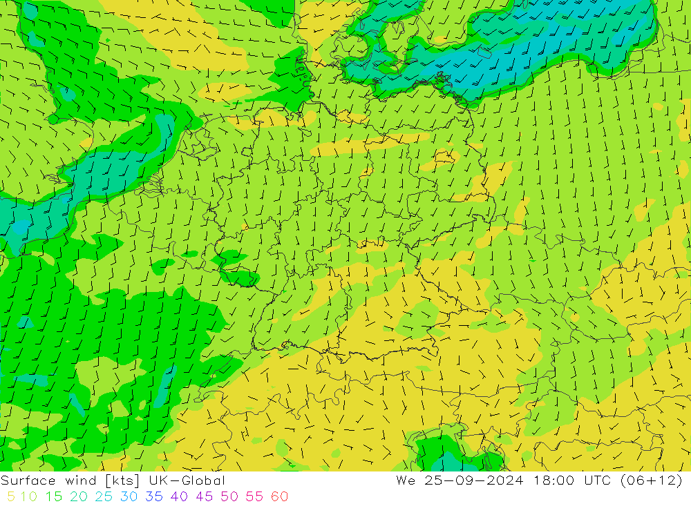 Surface wind UK-Global St 25.09.2024 18 UTC