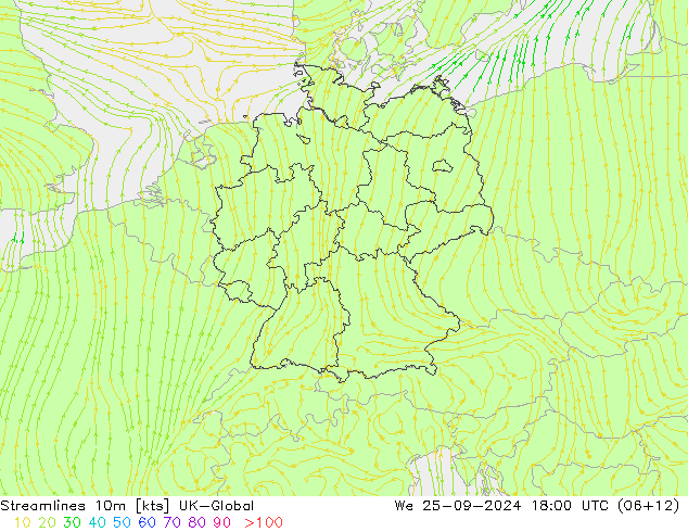 Streamlines 10m UK-Global We 25.09.2024 18 UTC