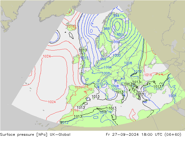 Surface pressure UK-Global Fr 27.09.2024 18 UTC