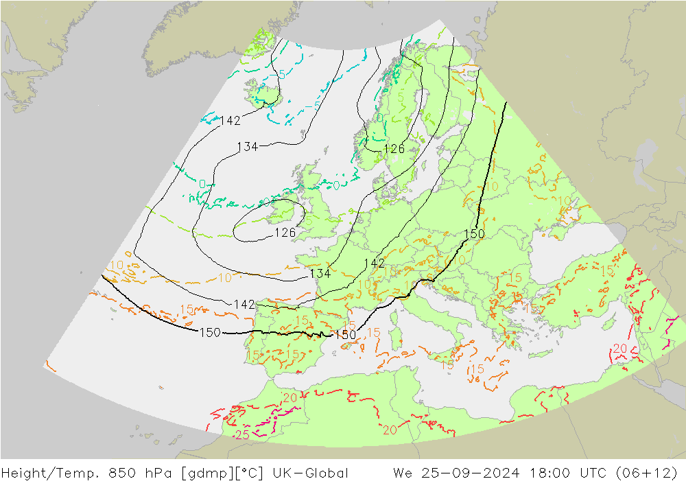 Height/Temp. 850 hPa UK-Global Qua 25.09.2024 18 UTC