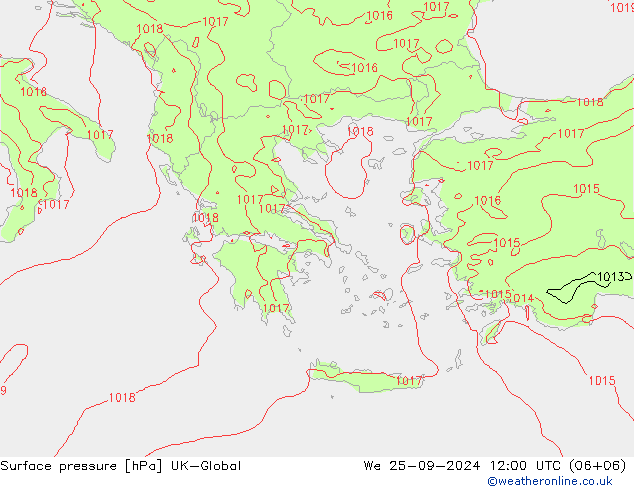 Surface pressure UK-Global We 25.09.2024 12 UTC