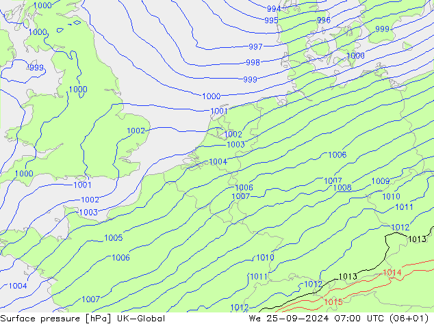 Yer basıncı UK-Global Çar 25.09.2024 07 UTC