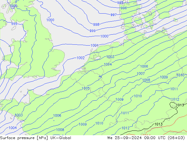 Surface pressure UK-Global We 25.09.2024 09 UTC