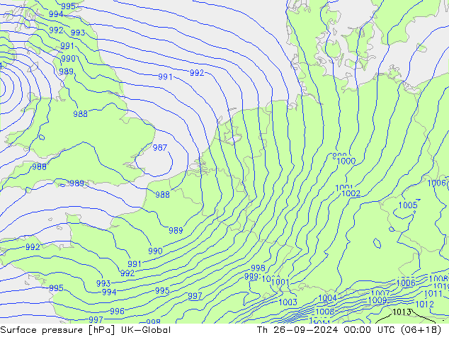 Surface pressure UK-Global Th 26.09.2024 00 UTC