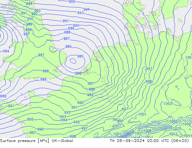 Surface pressure UK-Global Th 26.09.2024 02 UTC