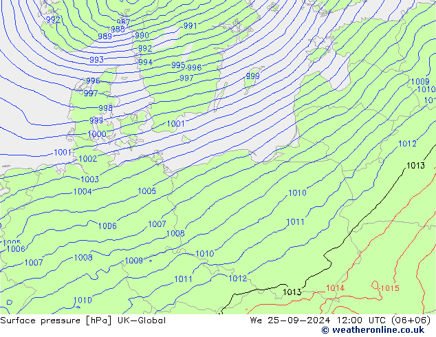 Surface pressure UK-Global We 25.09.2024 12 UTC