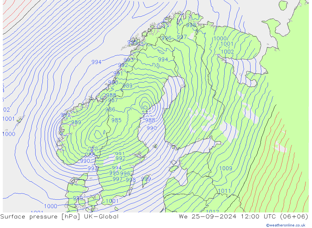 Surface pressure UK-Global We 25.09.2024 12 UTC