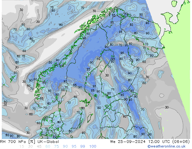 RH 700 hPa UK-Global Mi 25.09.2024 12 UTC