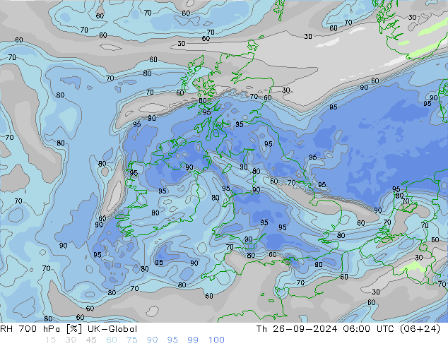 RH 700 hPa UK-Global gio 26.09.2024 06 UTC