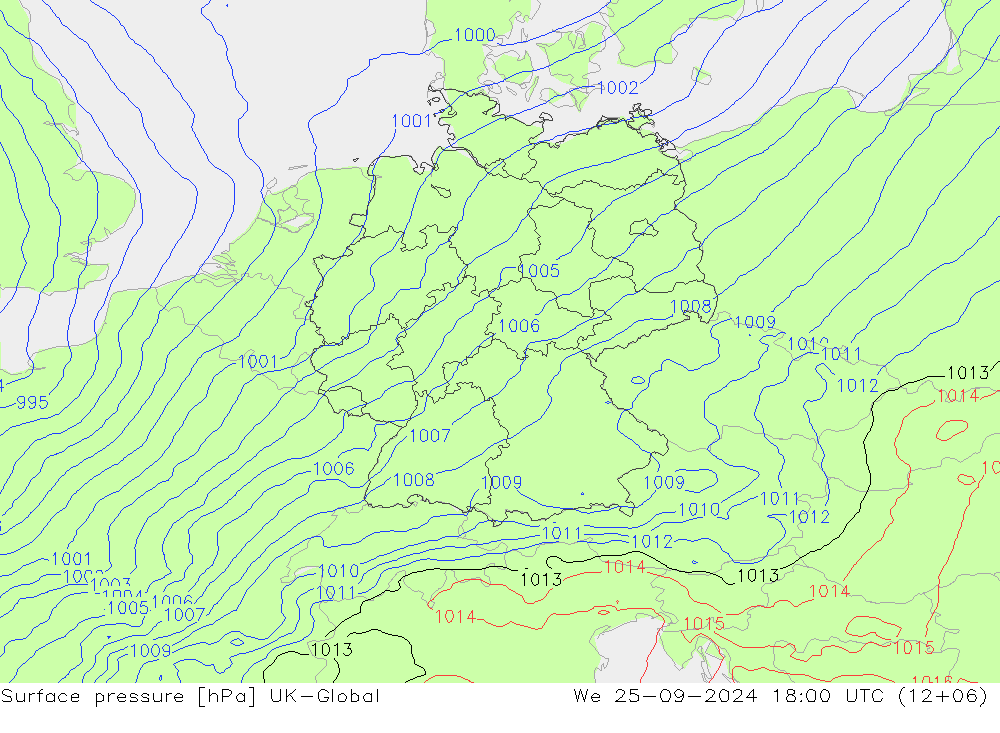 Presión superficial UK-Global mié 25.09.2024 18 UTC