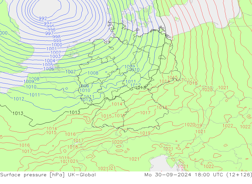 Surface pressure UK-Global Mo 30.09.2024 18 UTC