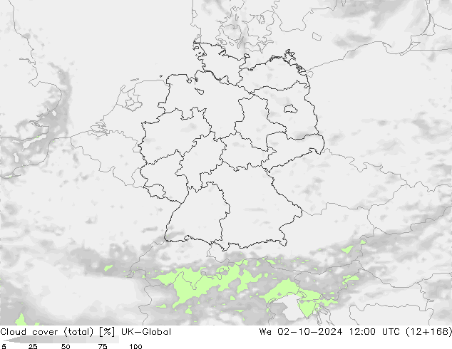 Bulutlar (toplam) UK-Global Çar 02.10.2024 12 UTC