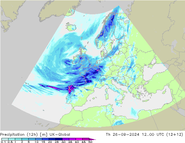 Precipitación (12h) UK-Global jue 26.09.2024 00 UTC