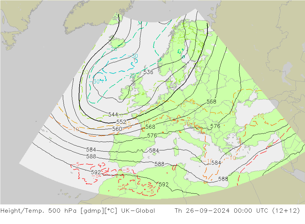 Height/Temp. 500 hPa UK-Global gio 26.09.2024 00 UTC