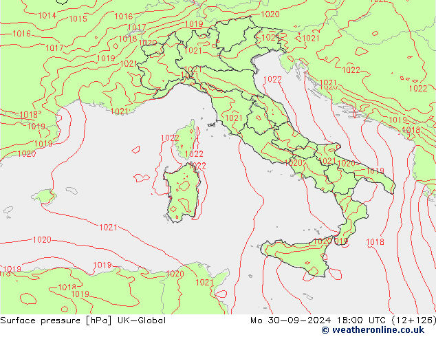 Pressione al suolo UK-Global lun 30.09.2024 18 UTC