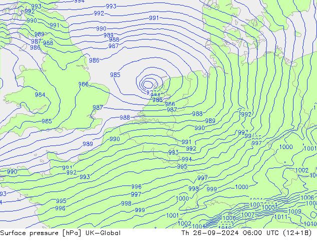 Surface pressure UK-Global Th 26.09.2024 06 UTC