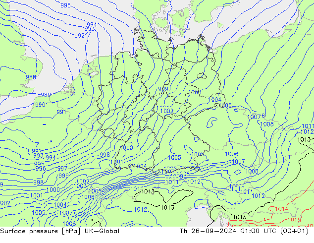 Surface pressure UK-Global Th 26.09.2024 01 UTC