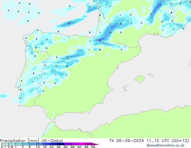 Srážky UK-Global Čt 26.09.2024 12 UTC