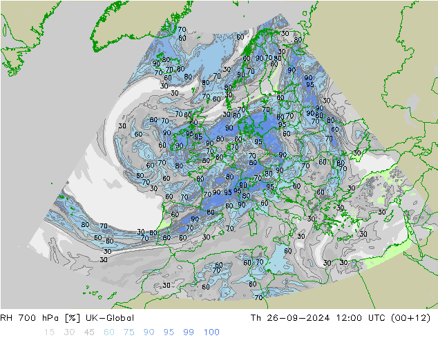 RH 700 hPa UK-Global gio 26.09.2024 12 UTC