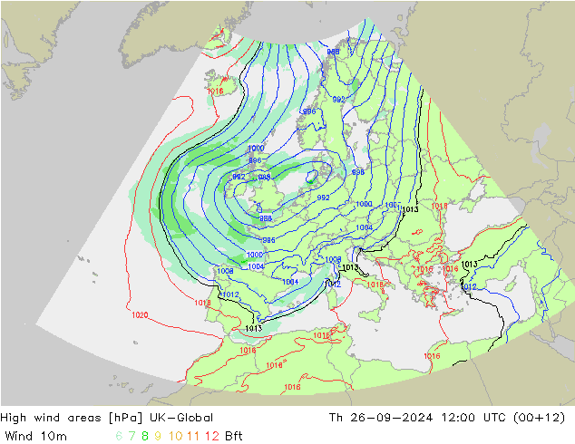 High wind areas UK-Global gio 26.09.2024 12 UTC