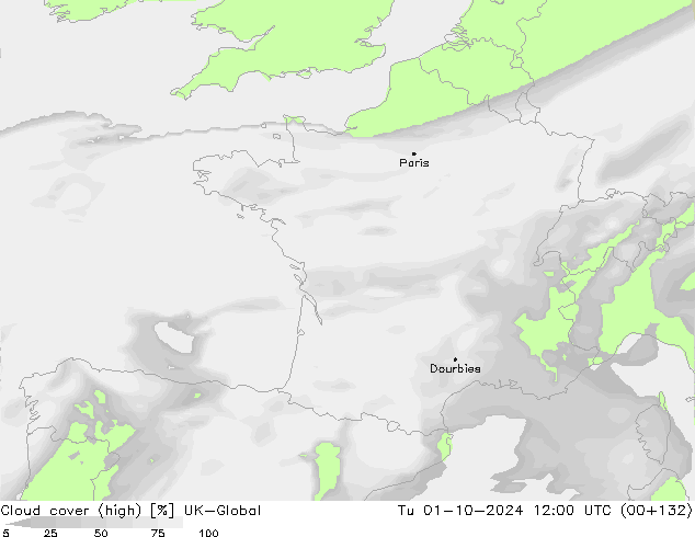 Bewolking (Hoog) UK-Global di 01.10.2024 12 UTC