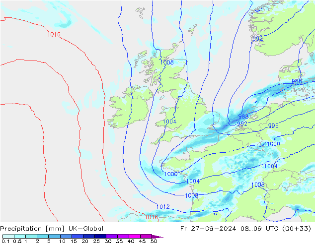 Srážky UK-Global Pá 27.09.2024 09 UTC