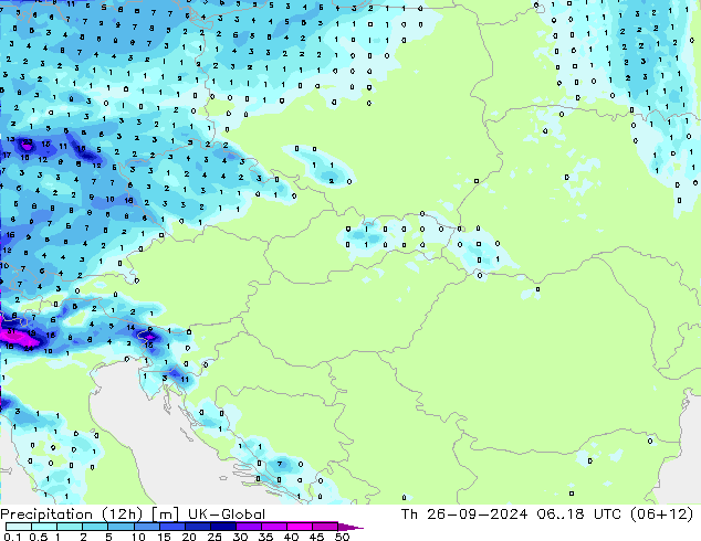 осадки (12h) UK-Global чт 26.09.2024 18 UTC