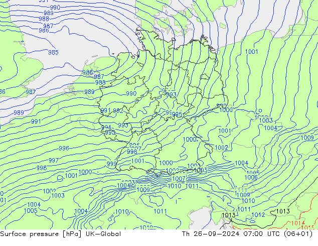 Atmosférický tlak UK-Global Čt 26.09.2024 07 UTC