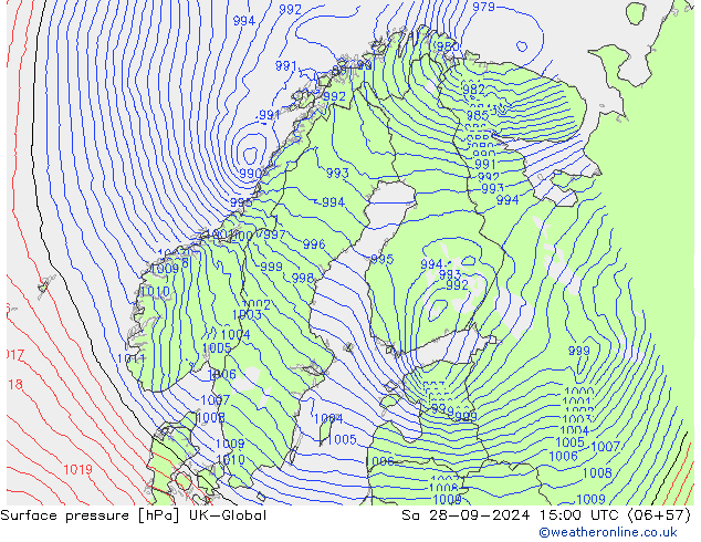 Surface pressure UK-Global Sa 28.09.2024 15 UTC