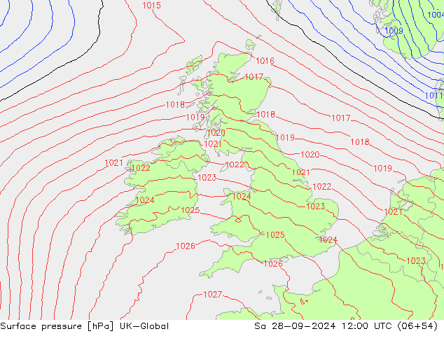 Presión superficial UK-Global sáb 28.09.2024 12 UTC