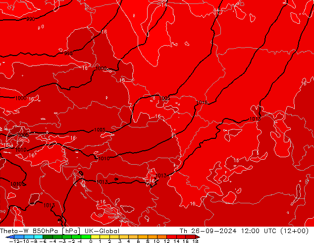 Theta-W 850hPa UK-Global Qui 26.09.2024 12 UTC