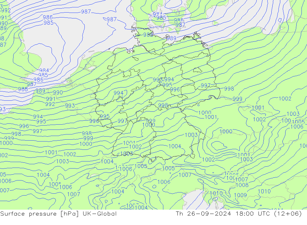 Surface pressure UK-Global Th 26.09.2024 18 UTC