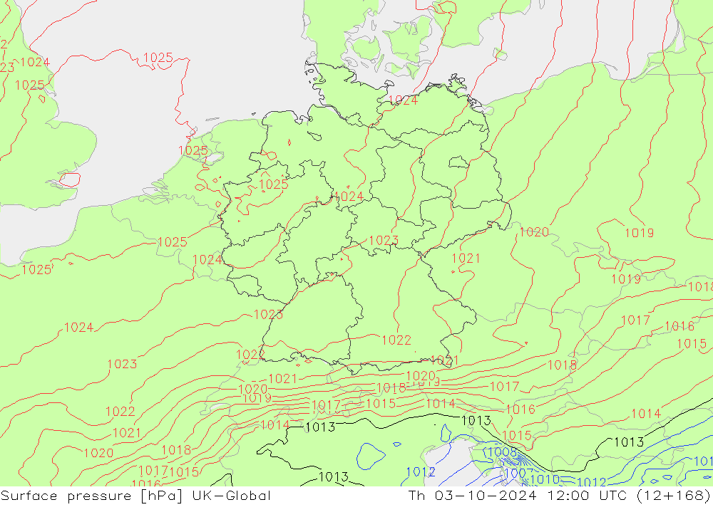 Surface pressure UK-Global Th 03.10.2024 12 UTC