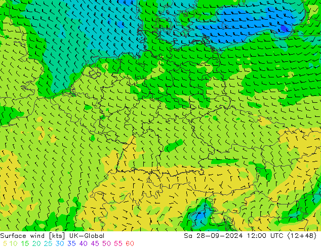 Surface wind UK-Global Sa 28.09.2024 12 UTC