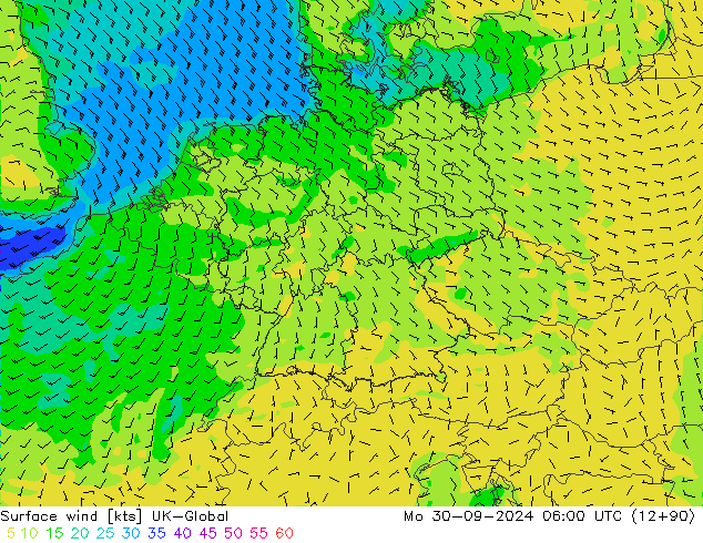 Vento 10 m UK-Global lun 30.09.2024 06 UTC