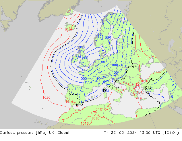 Surface pressure UK-Global Th 26.09.2024 13 UTC