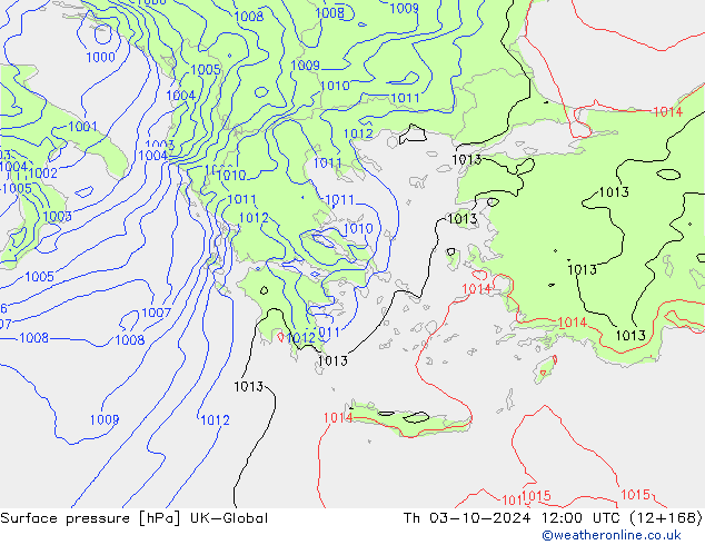 Pressione al suolo UK-Global gio 03.10.2024 12 UTC