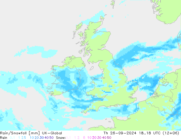 Rain/Snowfall UK-Global Th 26.09.2024 18 UTC