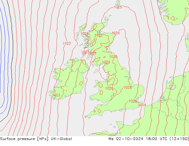 Atmosférický tlak UK-Global St 02.10.2024 18 UTC