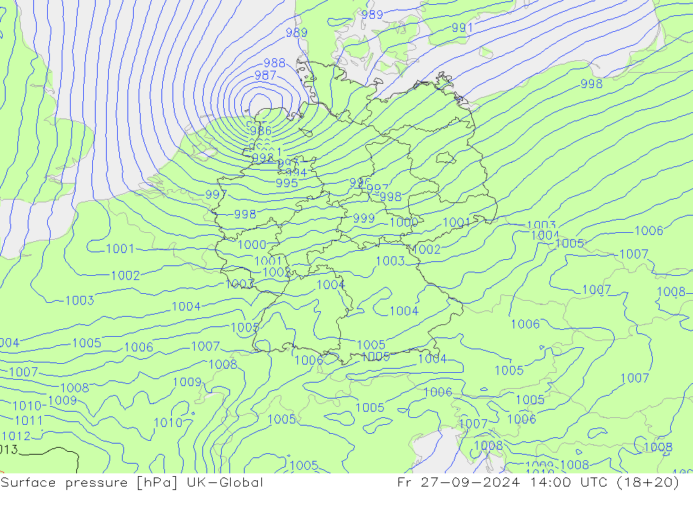 приземное давление UK-Global пт 27.09.2024 14 UTC