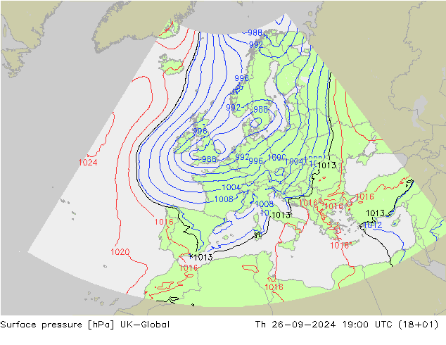 Surface pressure UK-Global Th 26.09.2024 19 UTC