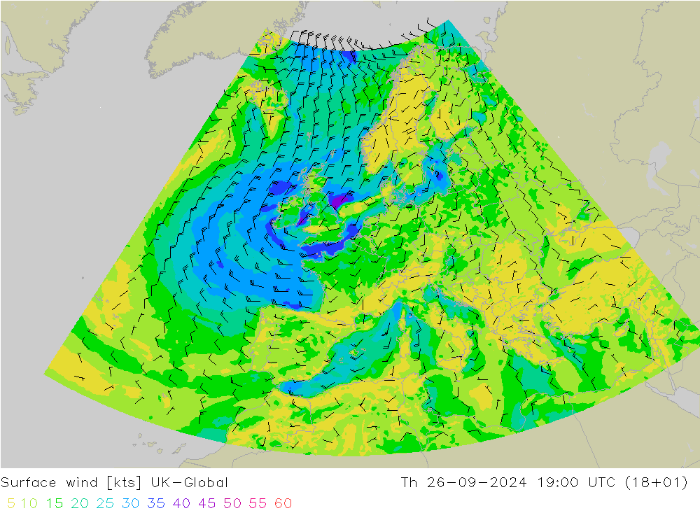 ветер 10 m UK-Global чт 26.09.2024 19 UTC