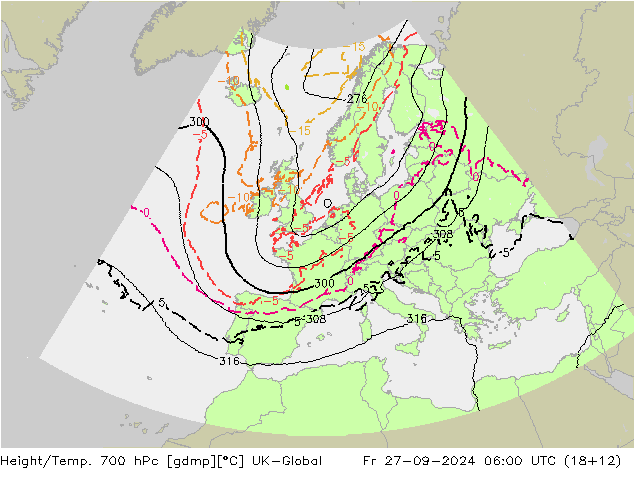 Height/Temp. 700 hPa UK-Global Fr 27.09.2024 06 UTC