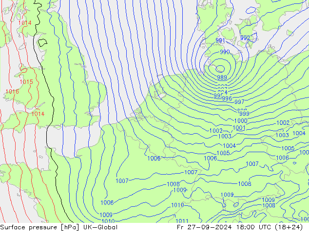 Atmosférický tlak UK-Global Pá 27.09.2024 18 UTC