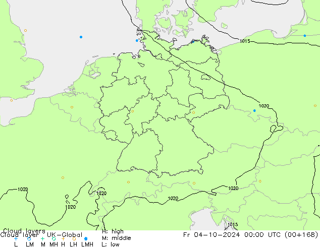 Cloud layer UK-Global Pá 04.10.2024 00 UTC