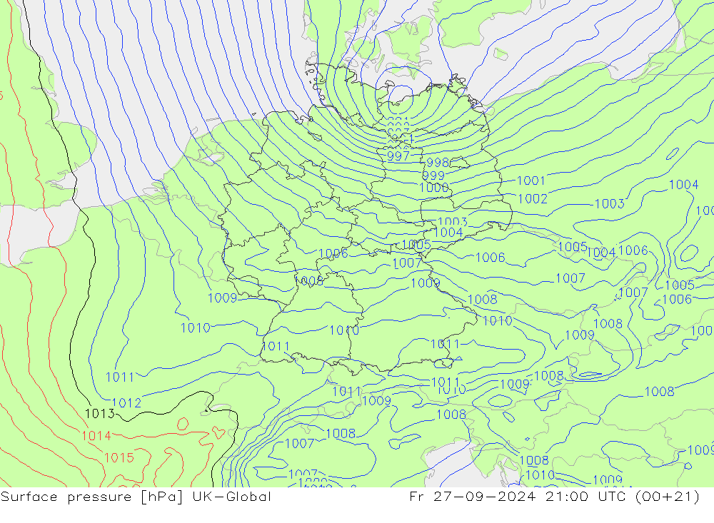 地面气压 UK-Global 星期五 27.09.2024 21 UTC