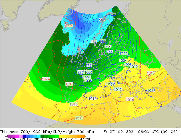 700-1000 hPa Kalınlığı UK-Global Cu 27.09.2024 06 UTC