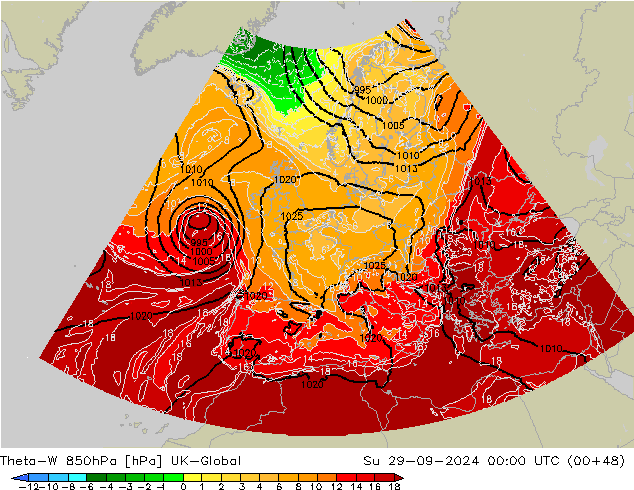 Theta-W 850hPa UK-Global dom 29.09.2024 00 UTC