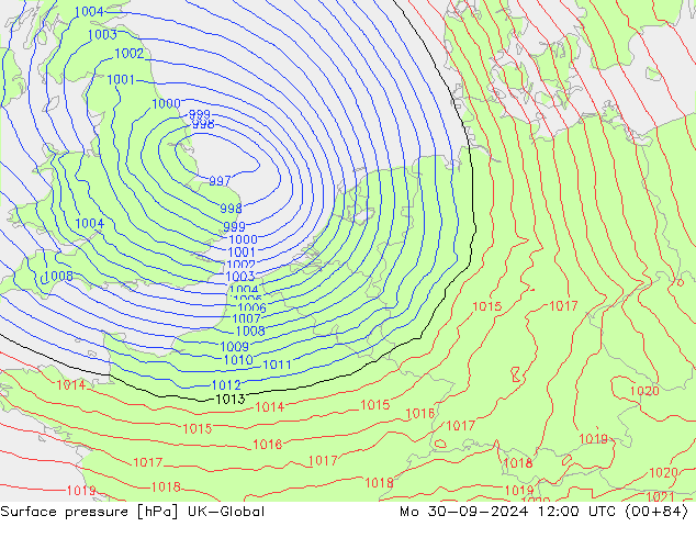 Luchtdruk (Grond) UK-Global ma 30.09.2024 12 UTC